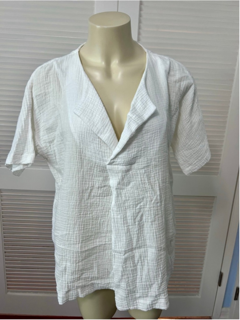 HATCH White Crinkle Cotton Tunic Top One Size V-Neck Textured Gauze